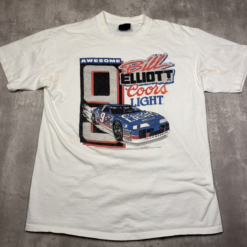 Vintage 90s Bill Elliott NASCAR Racing Coors Light FORD Single Stitch XL Shirt